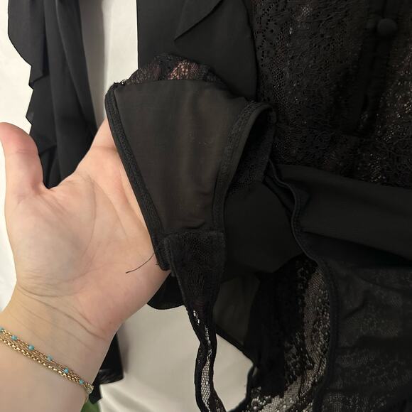 Skivvies for Love & Lemons Eva Lace Ruffle Thong Bodysuit Black Size Medium - Picture 6 of 11